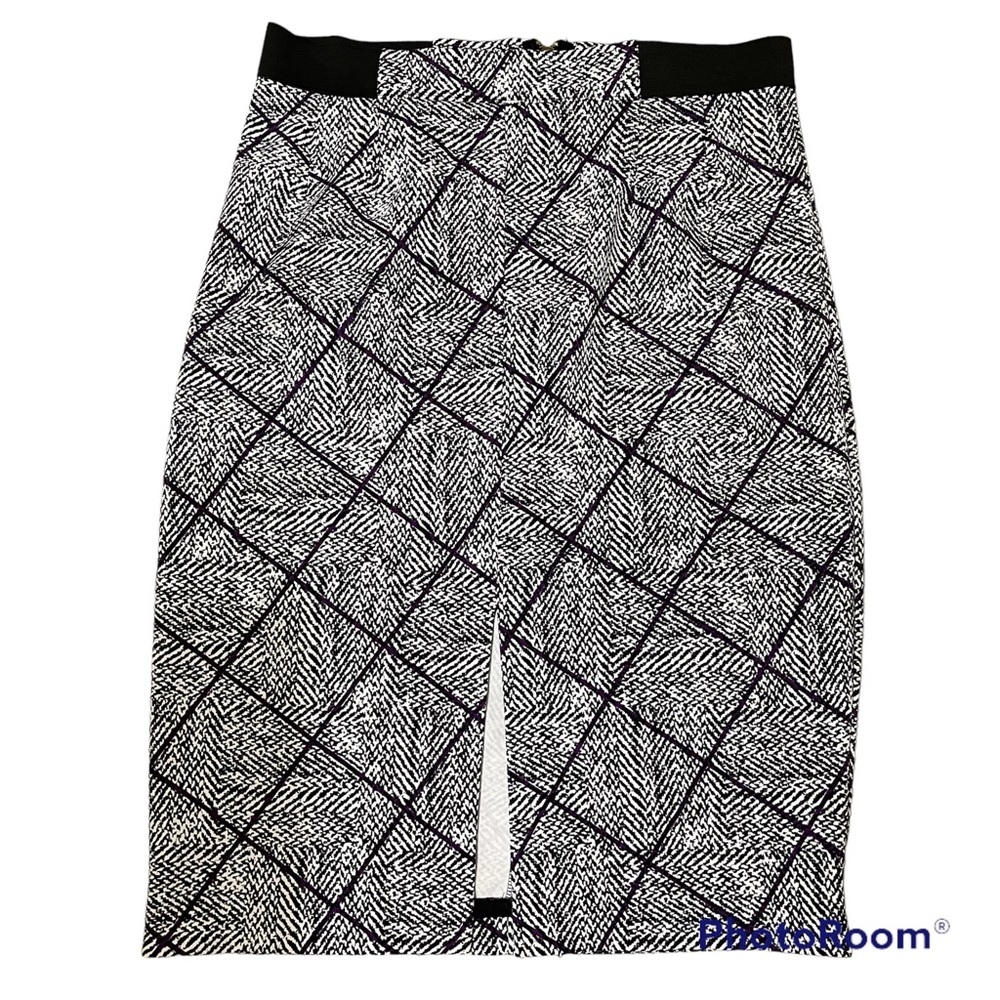 Worthington Skirt Black, White & Purple with front split Size 14